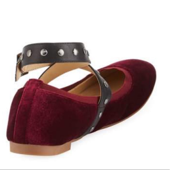 Medusa Wine Stud Velvet Scrunch Ballet Flats - Picture 7 of 7
